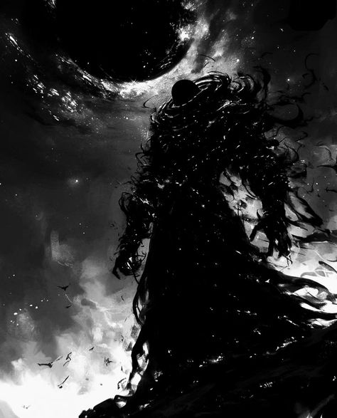 Evil Creature Art, Black Monster Art, God Of Shadows, Void God, Void Knight, Shadow God, Void Aesthetic, Primordial Gods, Black And White Monster