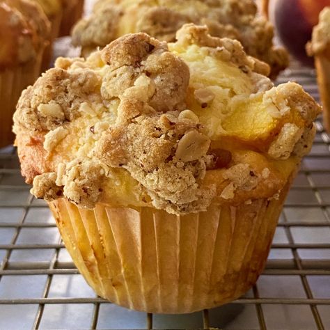 Gluten-Free Peaches and Cream Muffins – healthyGFfamily.com Gf Peach Muffins, Keto Peach Muffins, Peach Muffins Gluten Free, Gluten Free Peach Dessert, Paleo Peach Muffins, Peach Yogurt Muffins, Gluten Free Peach Recipes, Peaches And Cream Muffins, Peach Muffins Recipe