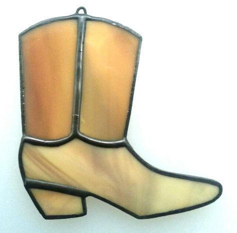 Western Stained Glass Patterns, Stained Glass Cowboy Hat, She Shed Pool House, Cowboy Boot Stained Glass Pattern, Stained Glass Cowboy Boot, Cowboy Boots Quilt Pattern, Stained Glass Western, Stained Glass Cowboy, Western Ornaments