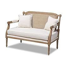 Rustic Loveseat, Wood Armchair, Whitewashed Wood, Ivory Fabric, Wood Arm Chair, Baxton Studio, Wood Sofa, Woven Rattan, Upholstered Arm Chair