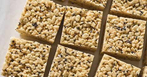 Black Sesame Rice Krispie, Sesame Rice Krispie Treats, Nyt Recipes, Sesame Rice, Rice Cereal Treats, Mochi Cake, Rice Krispie Cereal, Rice Krispies Treats, Krispy Treats