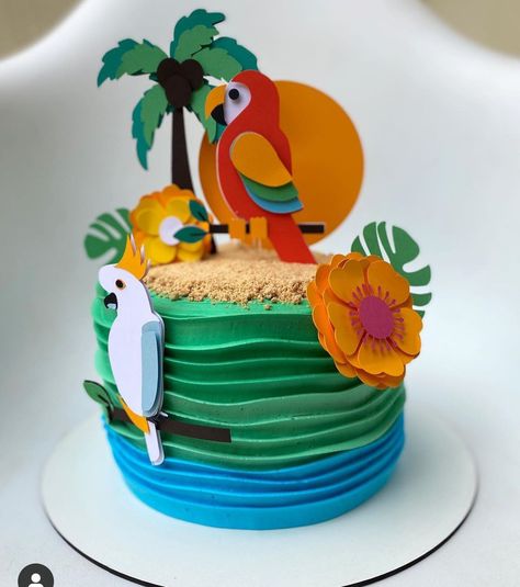 Tropical Bird Cake, Parrot Birthday Cake, Parrot Cake, Rio Cake, Rio Party, Bird Birthday Parties, Bird Cake Toppers, Baby First Birthday Cake, Happy Birthday Wallpaper