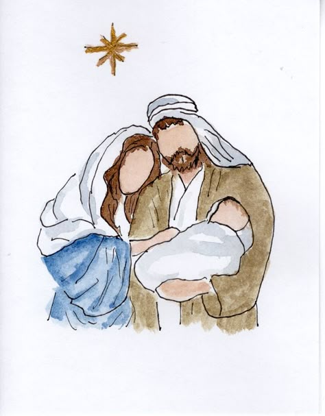 Manger Scene Watercolor, Christmas Drawing Jesus, Christian Christmas Drawings, Watercolor Nativity Paintings, Nativity Scene Drawing Simple, Nativity Scene Watercolor, Watercolor Manger Scene, Jesus Birth Images, Advent Watercolor