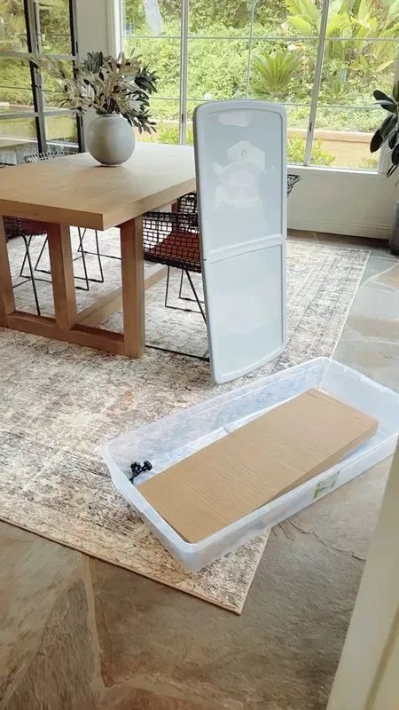 These storage bins are the perfect size for a dining table leaf. I have two bins and I keep one leaf in each bin. Then I store the bins in my garage. 👍🏻 #storage #diningtable #extensiontable #extensiondiningtable #LTKfindsunder50 #LTKhome Table Leaf Storage Ideas, Diy Table Leaf Extension, Folsom Storage Extending Dining Table, Extension Table, Extension Dining Table, Online Interior Design, Leaf Table, Garage Storage, Storage Bins