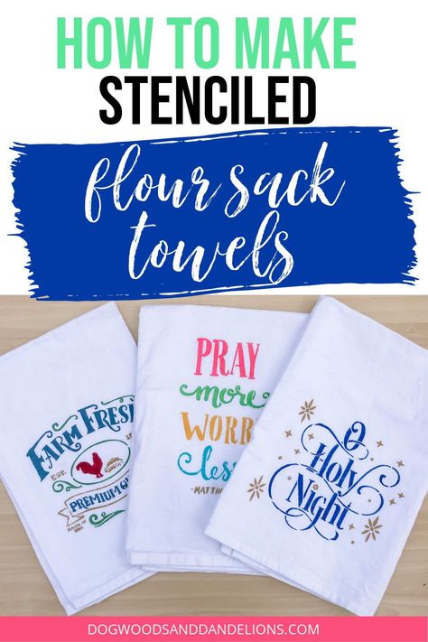 Towel Sayings Flour Sacks, Mothersday Diy, Towel Sayings, Flour Sacks, Flour Sack Dish Towels, Towel Pattern, Flour Sack Towels, Stencil Diy, Flour Sack