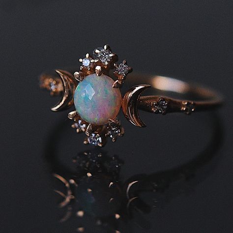 Sofia Zakia on Instagram: “A galaxy in this opal Wandering Star ring. Hand wrought with love in Montreal.  Available on our estore 🌙✨” Fantasy Relics, Cottagecore Wedding Ring, Hippie Engagement Rings, Moon Wedding Ring, Sofia Zakia, Bling Things, Solid Gold Band, Aesthetic Fits, Engagement Rings Opal