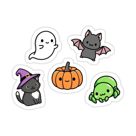 Decorate laptops, Hydro Flasks, cars and more with removable kiss-cut, vinyl decal stickers. Glossy, matte, and transparent options in various sizes. Super durable and water-resistant. Happy Halloween! Trick or treat yourself to some spooky friends: ghost, bat, pumpkin, black cat and spider Sticker Pack Ideas, Halloween Imagenes, Friends Ghost, Cute Halloween Drawings, Trick Or Treat Yourself, Imprimibles Halloween, Creepy Pumpkin, Bat Pumpkin, Ghost Bat