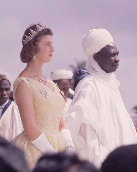 Princess Alexandra of Kent and Sir Abubakar Tafawa Balewa, Prime Minister of Nigeria, in Lagos, Nigeria. Photo by Mark Kauffman, 1960. From (scala.regia) Tafawa Balewa, Mary Of Teck, Princess Alexandra Of Kent, Alexandra Of Kent, 25 December, English Royal Family, King George V, Golden Wedding Anniversary, Lady Mary