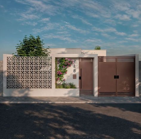 Industrial House Exterior, Compound Wall Design, Home Gate Design, House Fence Design, Condo Living Room, House Outer Design, Compound Wall, Cafe Shop Design, Architecture Model House