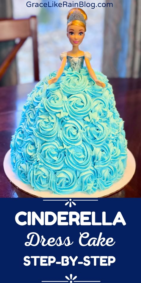 Diy Cinderella Cake, Princess Cinderella Cake Ideas, Cinderella Cake Ideas, Simple Princess Cake, Doll Dress Cake, Cinderella Princess Cake, Cinderella Doll Cake, Princess Dress Cake, Birthday Cake Simple