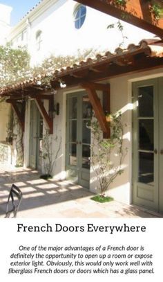 French Doors. Incorp Spanish Style Exterior Paint Colors, Spanish Style Exterior, Spanish Bungalow, Mediterranean Home Decor, Spanish Architecture, Spanish Style Home, Casas Coloniales, Exterior Paint Colors For House, Spanish Style Homes