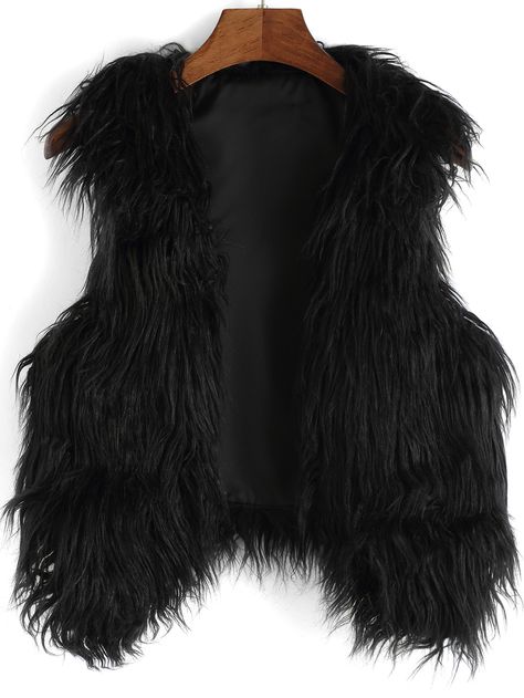 Black Dip Hem Faux Fur Vest 26.61 Fake Fur Vest, Fur Vest Outfits, Black Fur Vest, Fluffy Vest, Fur Waistcoat, Faux Vest, Black Waistcoat, Chic Outerwear, Faux Fur Vest Black