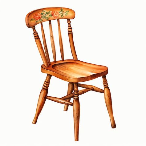 Chair Watercolor, Cottagecore Watercolor, Chair Illustration, Rustic Cottagecore, Chair Art, Rustic Chair, Art Chair, Wooden Chair, Wood Chair