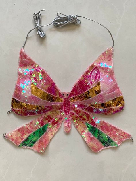 Butterfly Sequin Top, Pink And Green Dress, Summer Fairy, Preppy Jewelry, Y2k Butterfly, Sparkle Top, Matching Sets Outfit, Hot Girl Summer, Feeling Pretty