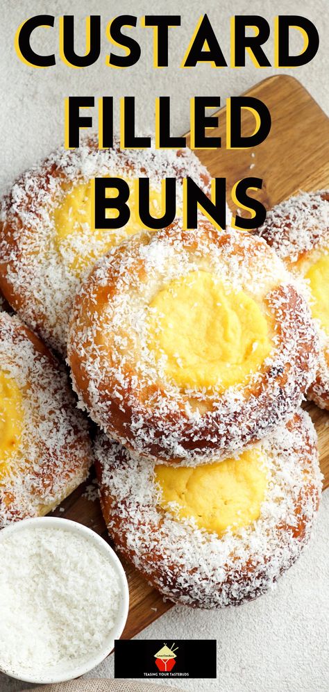 Sweet Buns Recipe Desserts, Custard Buns Recipe, Custard Rolls, Mini Breakfast Quiche, Filled Buns, Custard Bread, Easy Buns, Dessert Pies, Custard Buns