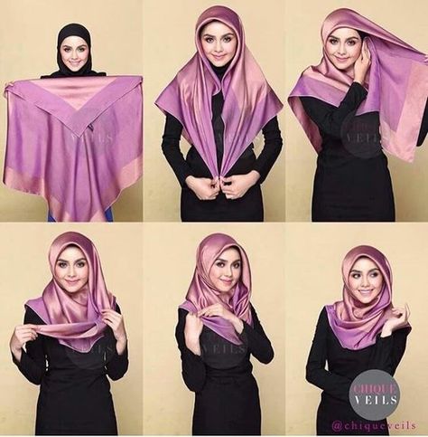 Latest Beautiful Hijab Styles Tutorial 2018-19 Different Face Shapes Hijab With Square Scarf, Square Scarf Styles, Square Hijab Style, Beautiful Hijab Styles, Square Scarf Hijab, Square Hijab Tutorial, Beau Hijab, Hijabi Mode, Hijab Stile