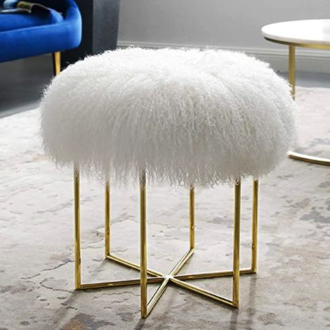 Faux Fur Ottoman, Fur Stool, Mid Century Vanity, Fur Ottoman, Faux Fur Stool, Bedroom Stools, Vanity Seat, Practical Furniture, Mirrored Vanity