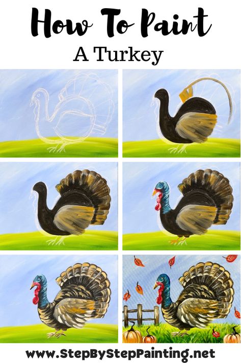 "Turkey" - Acrylic Painting Tutorial Thanksgiving Canvas Painting Ideas Easy, Turkey Acrylic Painting, How To Paint A Turkey, Easy Turkey Painting, Thanksgiving Canvas Painting Easy, Turkey Canvas Painting, Turkey Painting For Kids, Thanksgiving Canvas Painting Ideas, Thanksgiving Painting Ideas