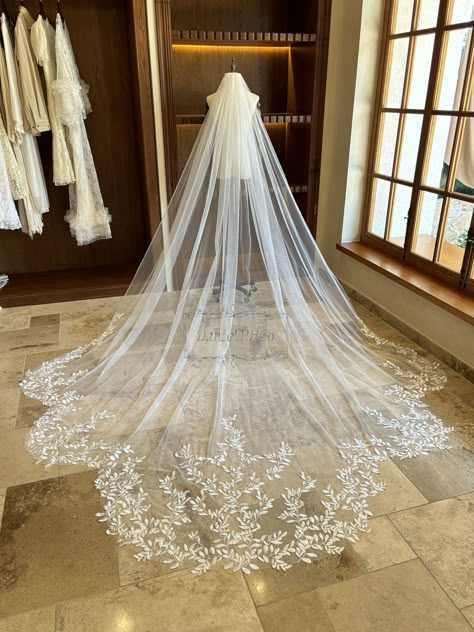 Wedding Veil Colour: white, ivory, beige, champagne, black, custom colour Fabric: tulle, lace Applicable scene:wedding  Length: shoulder 20"   elbow 26"  waist 30"  hip 33"  fingertip 36"  knee 45"  waltz 54"     floor 72"  chapel 90 "  church 100"   cathedral 118 "   royal 137 Inches                                                                                                                                The veil comes with a comb. The veil is made of tulle, I think you might like it. You'l Wedding Veil Lace, Lace Cathedral Veil, Veil Floral, Tulle Wedding Veil, Wedding Veil Vintage, Lace Veils Bridal, Lace Wedding Veil, Beige Champagne, Cathedral Wedding Veils