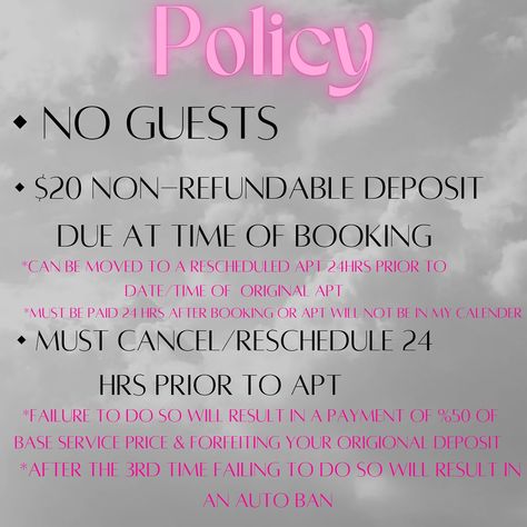 Please give these a read if you plan on booking with me!! I am doing nails out of my house so please please respect me and my space or you will not be invited back💋❤️ • These are only temporary while I’m doing nails from home, some policies may change when moving into my rented space😊 Booking Policy Nails, Booking Policy, Doing Nails, My Space, I Am Done, My House, No More, Destiny, How To Apply