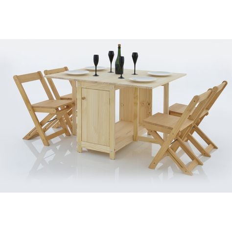 From the Tree Furniture 46.06" Solid Wood Rectangular Fold-in-Half Folding Table with 4 Chairs | Wayfair Foldable Dining Table, Fish Hatchery, Dining Table And Chair, Tree Furniture, Folding Dining Table, Portable Kitchen, Foldable Chairs, Foldable Table, Table And Chair Set