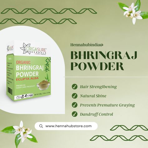 Benefits of Bhringraj powder #orgasure Bhringraj Powder, Henna Leaves, Hair Strengthening, Dandruff, Henna, Hair Care, Benefits, Hair, Hair Care Tips