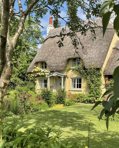 British Cottage, Cute Cottages, Pretty Homes, Country Cottages, Yellow House, Thatched Cottage, Dream Cottage, Cottage Ideas, Tree Houses