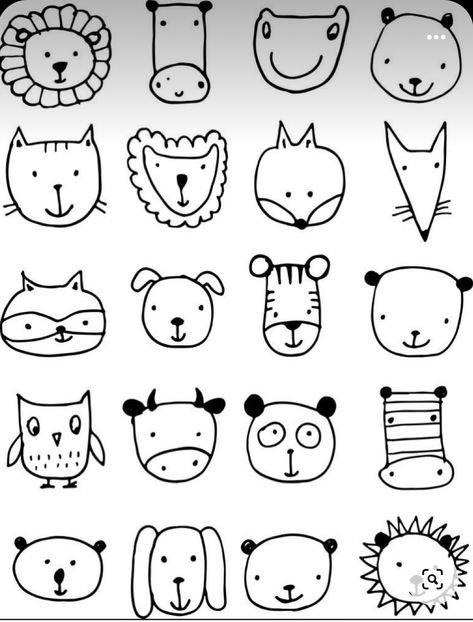 Animal Faces Drawing, Animal Face Drawing, Faces Sketch, Doodle Animals, Faces Drawing, Desain Quilling, Animal Doodles, Face Sketch, Easy Doodle Art