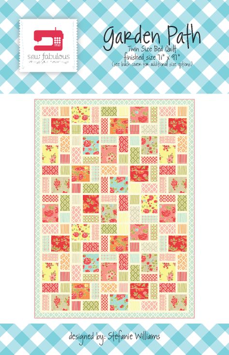 Garden Path Quilt Pattern by stefanieW Garden Path Quilt, Stefanie Williams, Thimble Blossoms, Quilt Templates, Big Block Quilts, Fabric Patchwork, Quilt Care, Pdf Quilt Pattern, King Size Quilt