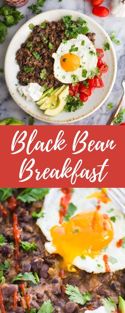 Black Bean Breakfast- a great vegetarian breakfast that's creamy, delicious, and super easy to make! Vegetarian Easy Meals, Black Bean Breakfast, Bean Breakfast, Legume Recipes, Black Breakfast, Breakfast Beans, Breakfast Vegetarian, Veg Meals, Plate Recipes