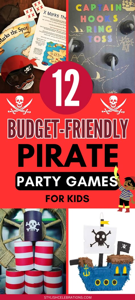 12 Budget-Friendly Pirate Party Game Ideas for Kids Pirate Theme 3rd Birthday, Jake Pirate Birthday Party Ideas, Pirate Minute To Win It Games, Pirate Themed Party Games, Pirate Obstacle Course For Kids, Pirate Birthday Party Activities, Food For Pirate Party, Pirate Party Treasure Hunt, Pirate Themed Games For Kids