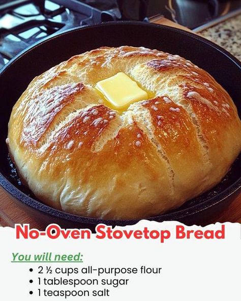 Old Fashioned Recipe Exchange | # **No-Oven Stovetop Bread 🍞🔥** | Facebook Stovetop Bread, Stove Top Bread Recipe, Anzac Biscuits, Homemade Bread Recipes Easy, Homemade Bread Easy, Bread Easy, Jamie Oliver Recipes, Bread Ingredients, Grandmas Recipes