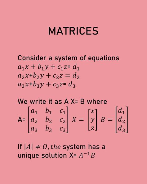 Use matrices and Determinants to solve a system of equations. We use Martin's Rule. Class 12 Maths Linear Algebra Matrices, Matrices And Determinants, Matrices Formulas, Matrices Math Notes, Class 12 Maths Formula, Matrix Math, Finite Math, Matrices Math, System Of Equations