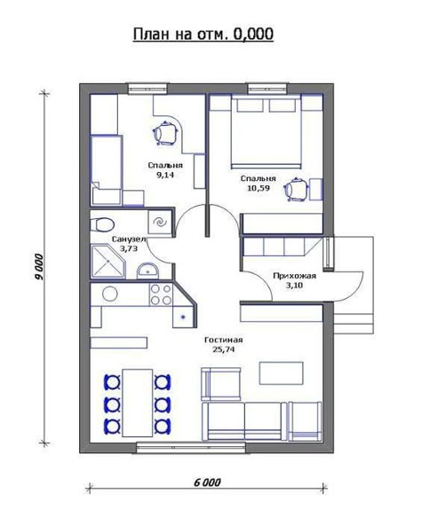 6x9 House Plan, House Plan 1 Floor, Mini House Plans, Foyer Wall, Apartment Plan, Small House Floor Plans, Tiny House Floor Plans, House Construction Plan, Small House Design Plans