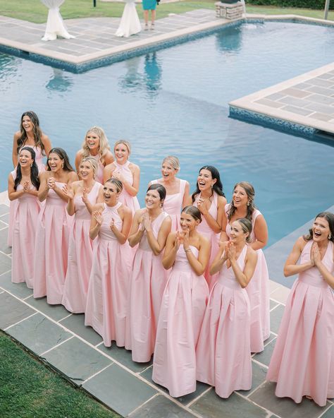 We may be biased, but this is our favorite kind of first look 💗 Beautiful bridesmaids all in @lulakate —comment below if you have questions about any of these bridal party looks! #bridal #bridesmaids #bridesmaidsdresses #firstlook Pink Bridal Party, Light Pink Bridesmaid Dresses, Preppy Wedding, Light Pink Wedding, 2023 Pink, Pink Wedding Theme, Beautiful Bridesmaid Dresses, Bella Bridesmaid, Spring Wedding Inspiration