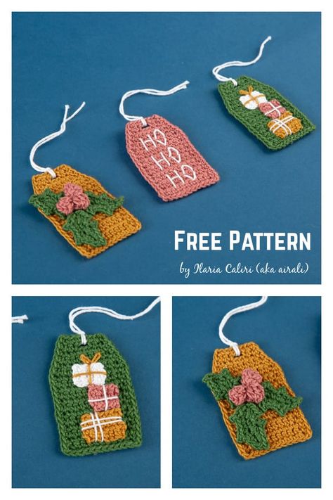 Crochet Xmas Gifts, Christmas Card Crochet, Crochet Christmas Ornaments Free Pattern, Christmas Applique Patterns, Christmas Gift Tags Free, Xmas Gift Tags, Christmas Tree Gift Tags, Crochet Christmas Ornaments Free, Crochet Christmas Gifts