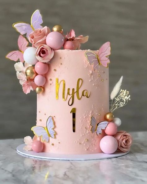 24/7 Cake Affairs Blog Butterfly Birthday Cake Ideas, Children Cake Design, Pink 2nd Birthday Cake, Girly Birthday Cakes For Kids, Tall Cake Designs Birthday, Birthday Cake For Baby Girl 2nd, Princess 1st Birthday Cake, Butterfly Cake For 1st Birthday, 1st Birthday Cakes Butterfly