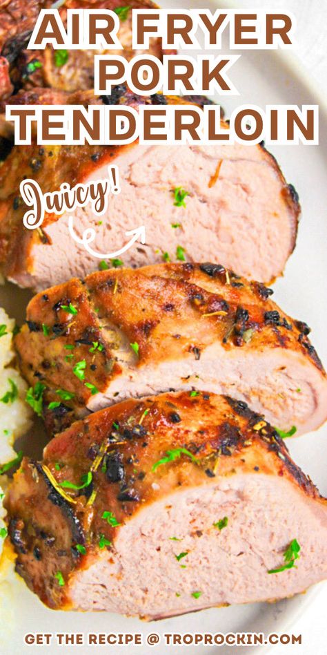 Air Fryer Pork Tenderloin Balsamic Thyme Glazed Air Fryer Pork Tenderloin, Pork Loin In Airfryer, Pork Loin Roast Recipes Air Fryer, Air Fried Pork Tenderloin Recipes, Air Fryer Pork Loin Filet Recipes, Air Fry Pork Roast, Pork Tenderloin Ninja Foodi Grill, Pork Tenderloins In Air Fryer, Pork Tenderloin Recipes Air Fryer Oven