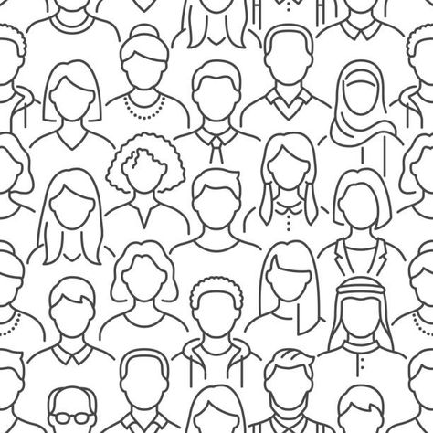 Group Of People Drawing, Audience Drawing, Group Of People Illustration, Line Art Icons, Icon Illustrations, People Clipart, Icon People, Face Frames, People Illustrations