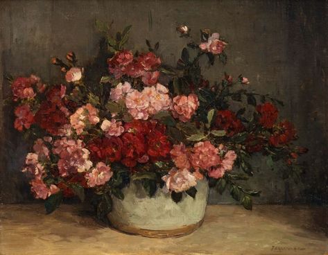 Artwork by Johannes Evert Hendrik Akkeringa, Roode trosroosjes, Made of oil on canvas Floral Words, Natural Objects, Flowers In Art, Art Of Flowers, Big Books, Miniature Portraits, Pink Carnations, Antwerp Belgium, Den Bosch