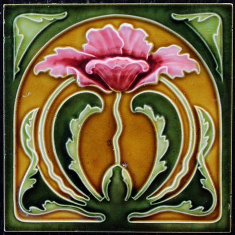 Antique Art Nouveau Tile, Germany 1904 Art Nouveau Tile, Whimsical Kitchen, Art Deco Tiles, Art Nouveau Illustration, Art Nouveau Tiles, Floral Tiles, Art Nouveau Floral, Antique Tiles, Vintage Tile