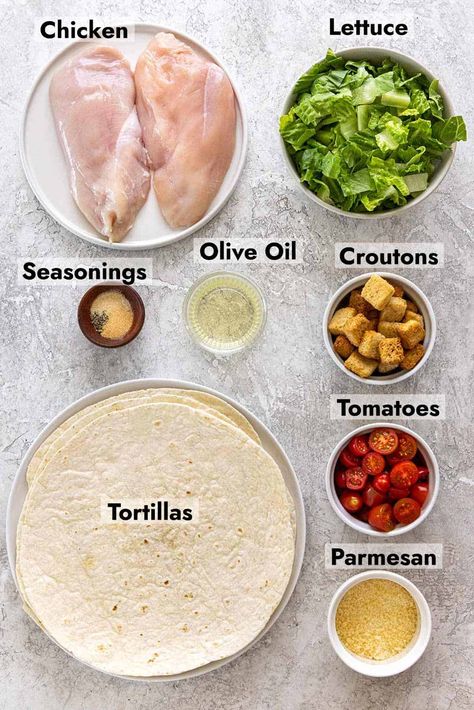 Chicken Caesar Wraps for Meal-Planning Lunch & Busy Nights - Jessica Gavin Chicken Ceaser Wraps Recipe, Ceaser Wraps Chicken, Healthy Chicken Caesar Wrap, Chicken Ceasar Salad Wrap Recipes, Chicken Caesar Wrap Meal Prep, Chicken Ceasar Wrap Meal Prep, Chicken Ceaser, Chicken Caesar Wrap Recipe, Caesar Wrap