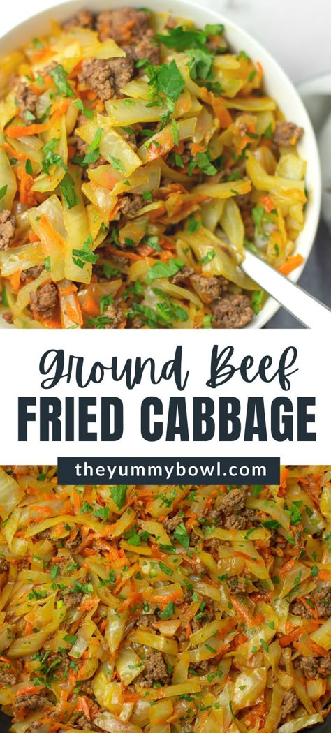 This Ground Beef and Fried Cabbage is an easy budget friendly one-pot ground beef cabbage recipe that is loaded with flavor. It is a quick dinner that is gluten-free and also dairy-free. From start to finish, you can have this healthy quick and easy meal ready in under 30 minutes! Ground Beef Cabbage, Cabbage Benefits, Cabbage Recipes Healthy, Cabbage Casserole Recipes, Ground Beef And Cabbage, Beef Cabbage, Cabbage Stir Fry, Dinner Beef, Quick Side Dishes