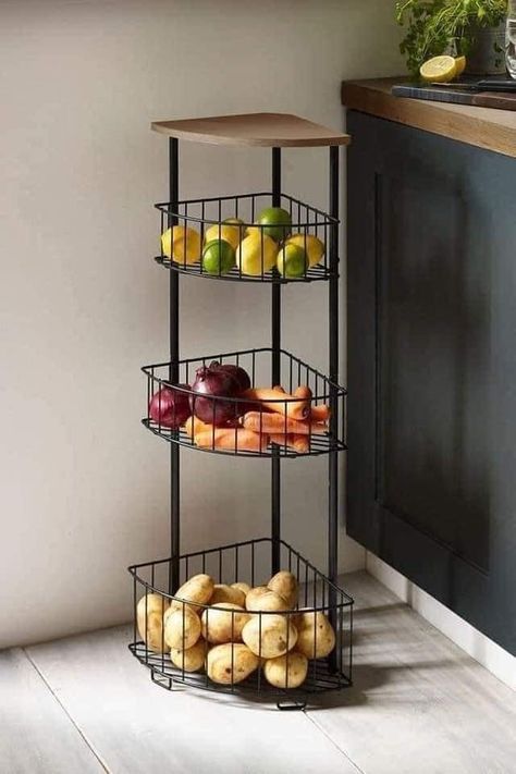 Small Kitchen Items, Kitchen Corner Storage, Kitchen Storage Units, Kitchen Basket Storage, Shabby Chic Living Room, Home Nails, Corner Storage, Nails Home, Living Room On A Budget