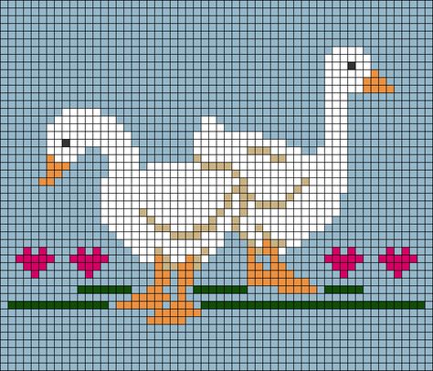 Duck Tapestry Crochet, Sheep Alpha Pattern, Goose Alpha Pattern, Miffy Alpha Pattern, Bird Alpha Pattern, Knit Alpha Pattern, Duck Alpha Pattern, Goose Pixel Art, Pixel Grid Art Alpha Patterns