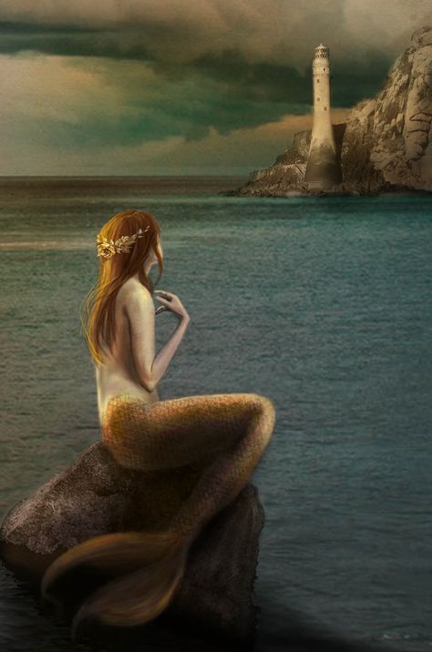 Mermaid by Leslie Stonehouse #mermaid #lighthouse #mythical Mermaid Cove Aesthetic, Mermaid Lighthouse, Lighthouse Mermaid, Halsey Tattoo, Mystical Mermaid, Lighthouse Drawing, Oceans Song, Cabin Room, Crystal Mermaid