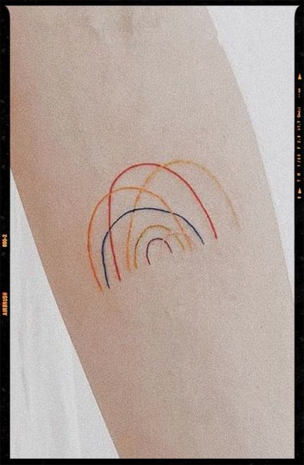 Rainbow Barcode Tattoo, Rainbow Name Tattoo, Cute Pride Tattoos, Its All In Your Head Tattoo, Subtle Pride Tattoo Black And White, Christian Rainbow Tattoo, Abstract Rainbow Tattoo, Double Rainbow Tattoo, Rainbow Line Tattoo