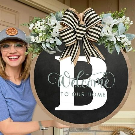 Ljstore's Grocery Store Unique A Z Last Name Year Round Front Door Wreath With Bow 16 Features: Material- This welcome sign on the porch. Made of wood, features a family name, faux greenery, and a rustic burlap bow. The appearance is beautiful and durable.  Name Year Round Front Door Wreath- Your decorations for all seasons will be finished with this Last Name Year Round Front Door! It is the ideal addition to your home's interior design. The Last Name Year Round Front Door Wreath is ideal for garden decorations, Father's Day and Mother's Day gifts, new home blessings, spring parties, and wedding signs. ideal for that as well! Optional Last Name- Choose your own last name to express your personality; A-Z has everything. Excellent present for any occasion! It can be used all year long and w Funny Welcome Signs, Round Front Door, Wreath With Bow, Burlap Mesh Wreath, Fall Floral Decor, Initial Wreath, Welcome Signs Front Door, Porch Wreath, Hanger Decor