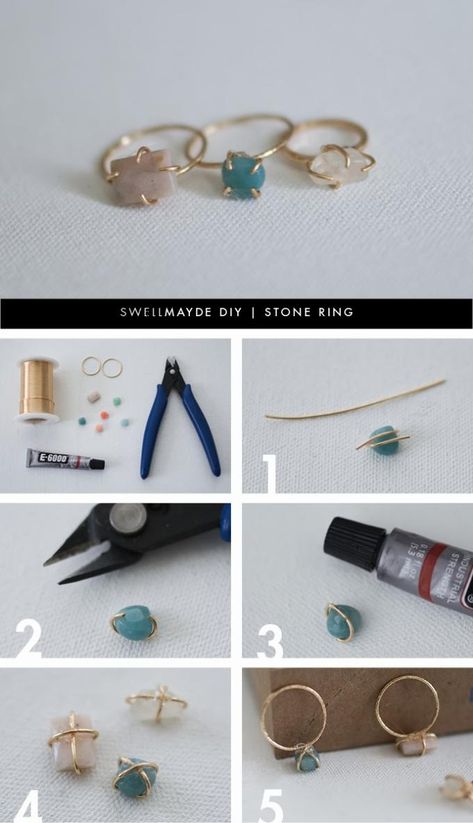 http://lc.pandahall.com/craft-ideas/4220.html Diy Stone Rings, Cincin Diy, Wire Rings Tutorial, Diy Ring, Diy Jewlery, Diy Wire Jewelry, Craft Jewelry, Diy Rings, Homemade Jewelry