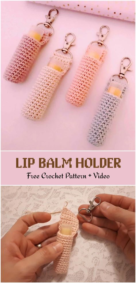 Easy Crochet Lip Balm Holder - Yarn & Hooks Crochet Lip Balm Holder, Crochet Lip Balm, Cute And Easy Crochet, Crochet Blouse Free Pattern, Useful Items, Crochet Shrug Pattern, Beginner Crochet Tutorial, Crochet Keychain Pattern, Crochet Headband Pattern